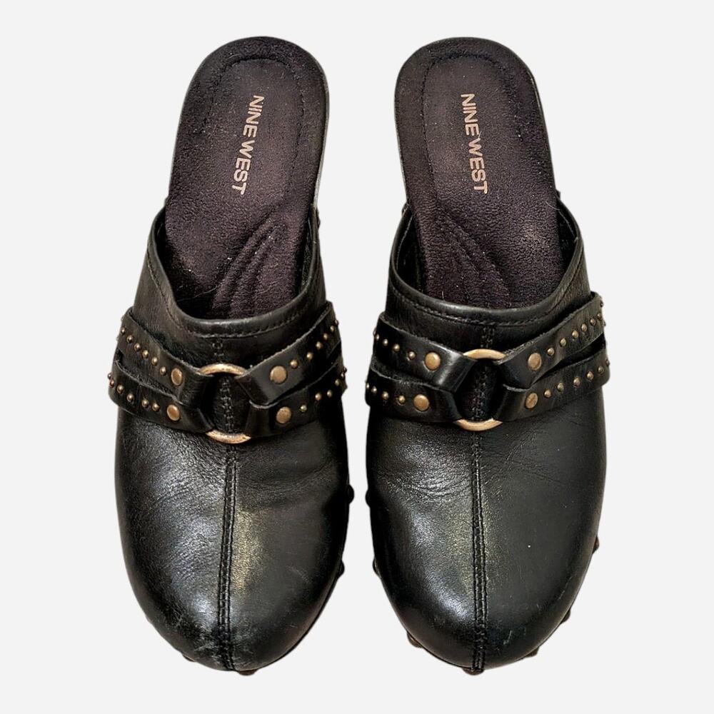 Y2k Nine West Black Leather Clogs